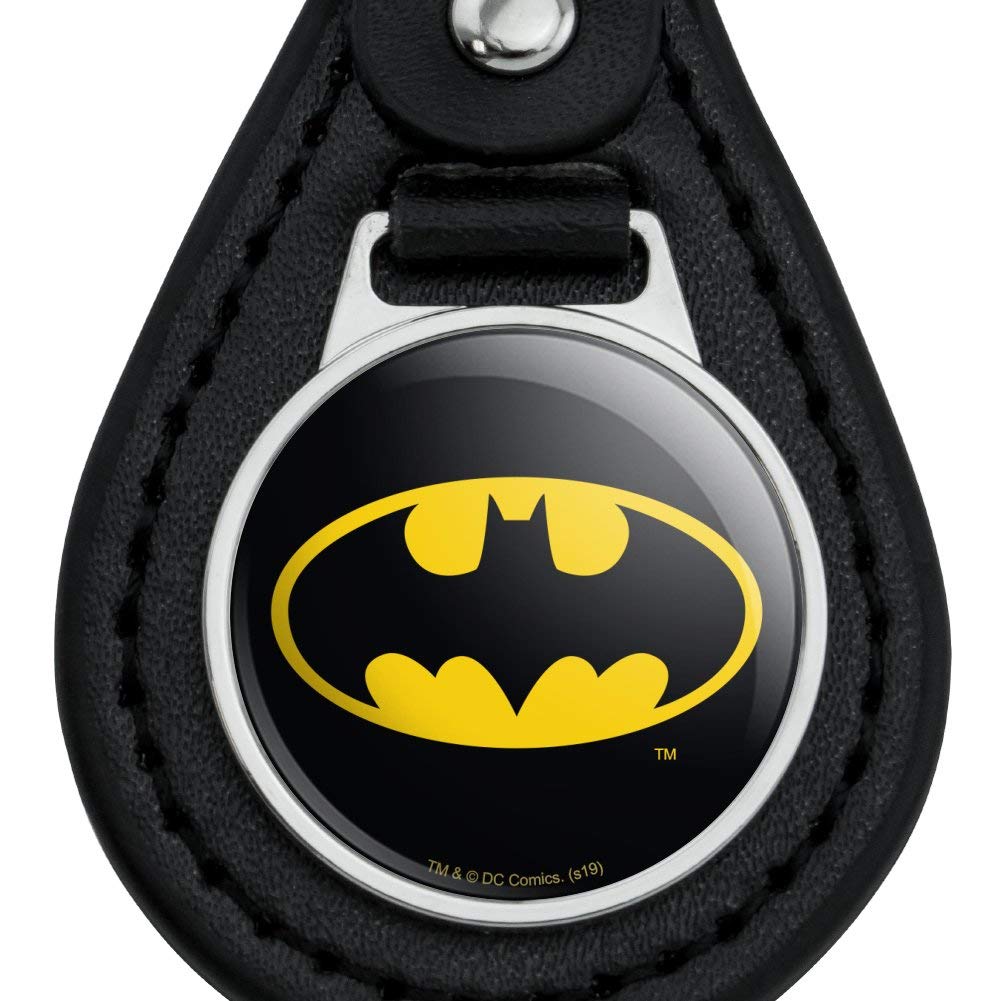 Black Leather Batman Classic Bat Shield Logo Keychain : Amazon.in